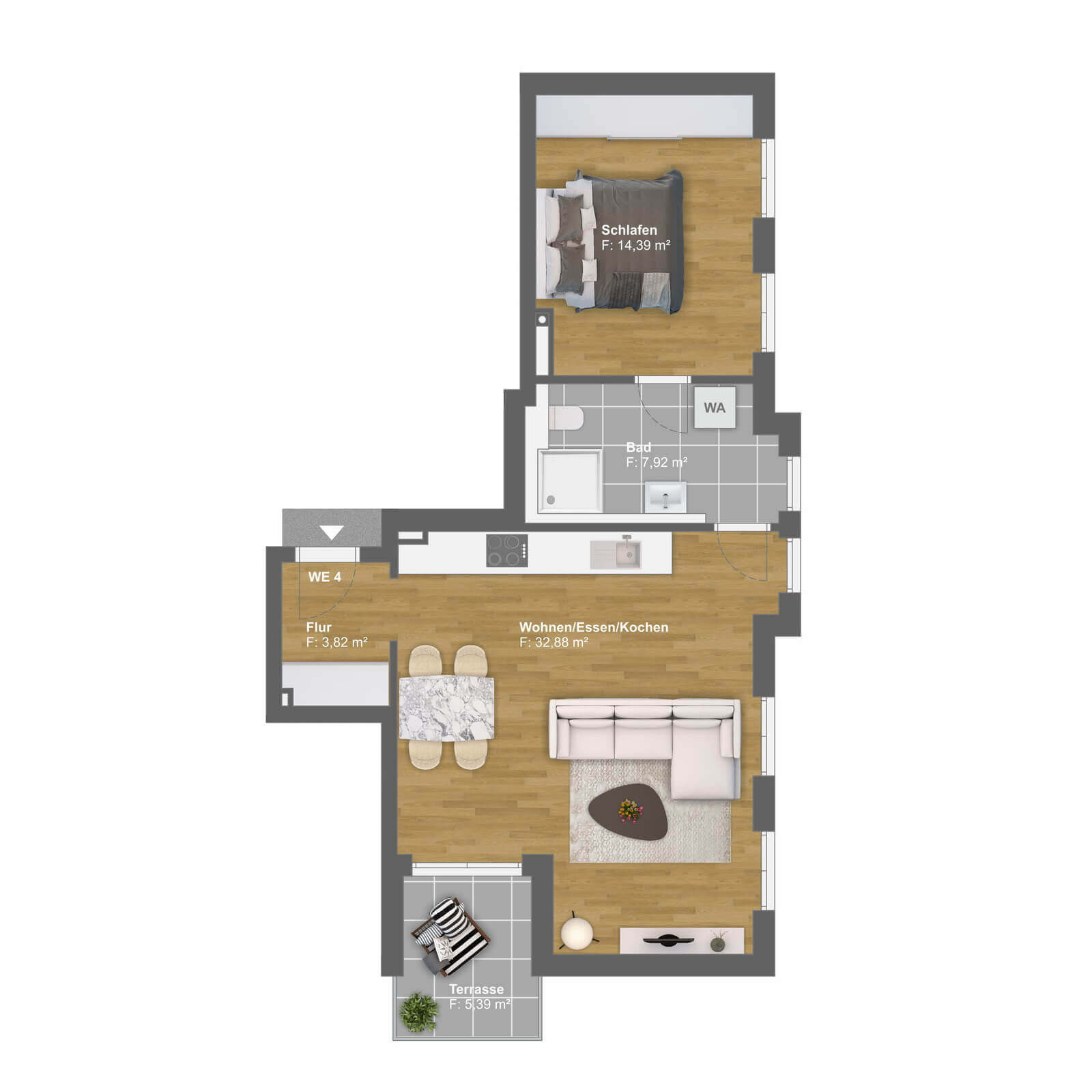 Schön organisierte kleinere Wohnung (59.01 m2) mit Terrasse (5.39 m2) in Villa Ohöchstadter 45, Oberursel, Detschland