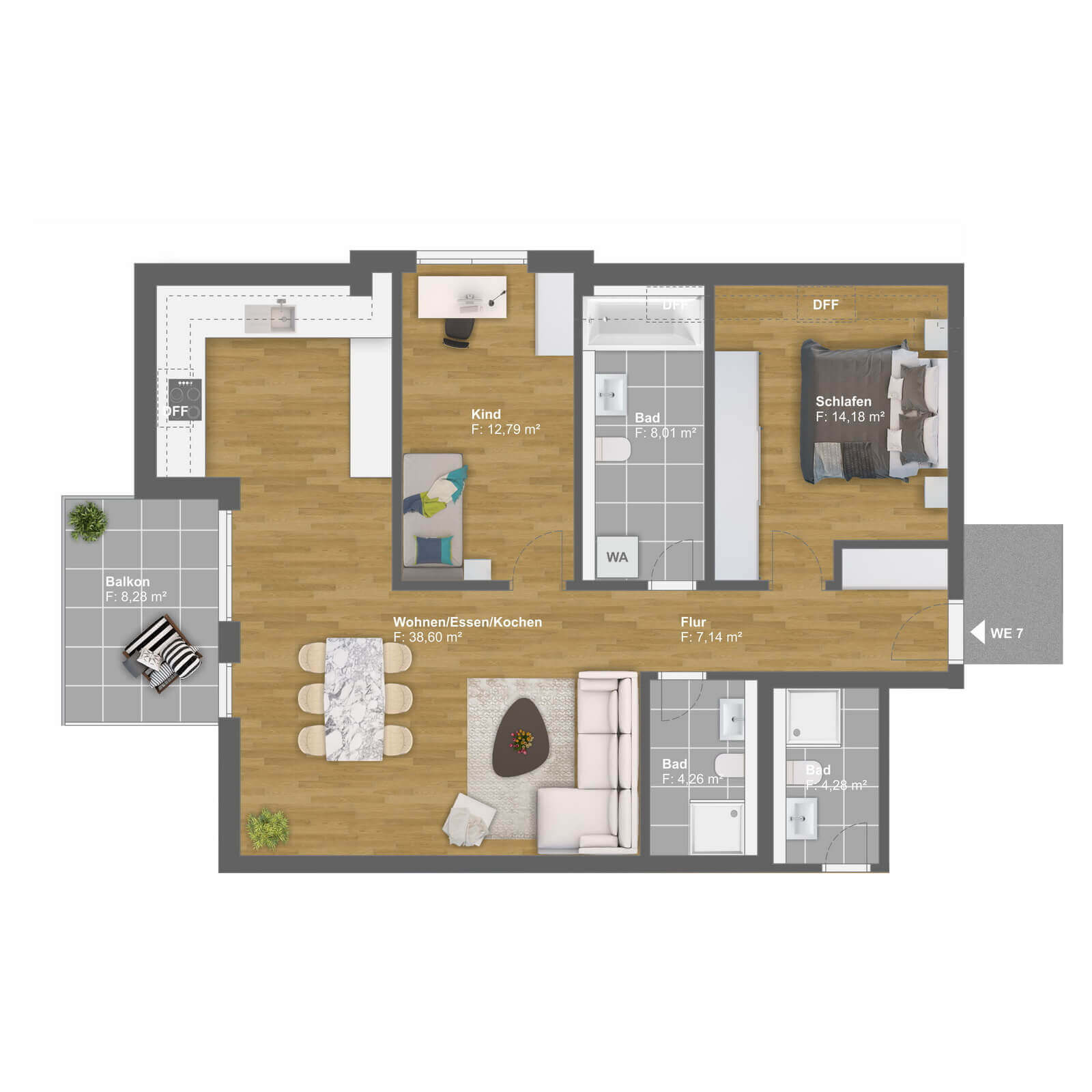 Große Wohnung (89.26 m2) mit Balkon (8.28 m2) in Villa Ohöchstadter 45, Oberursel, Deutschland