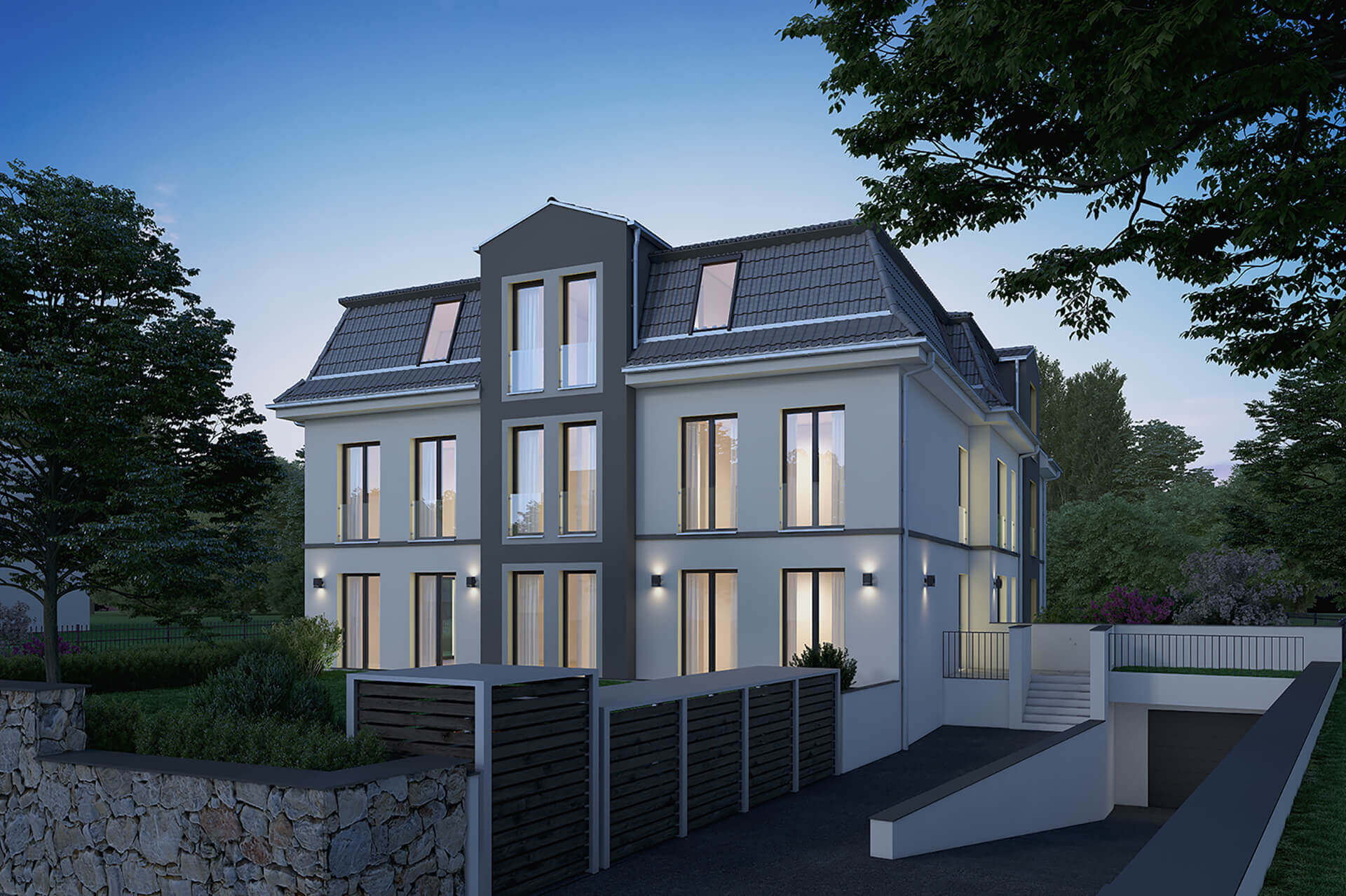 Eingang zur Villa Ohöchstadter 45 mit Garage und Innenhof in Oberursel, Deutschland