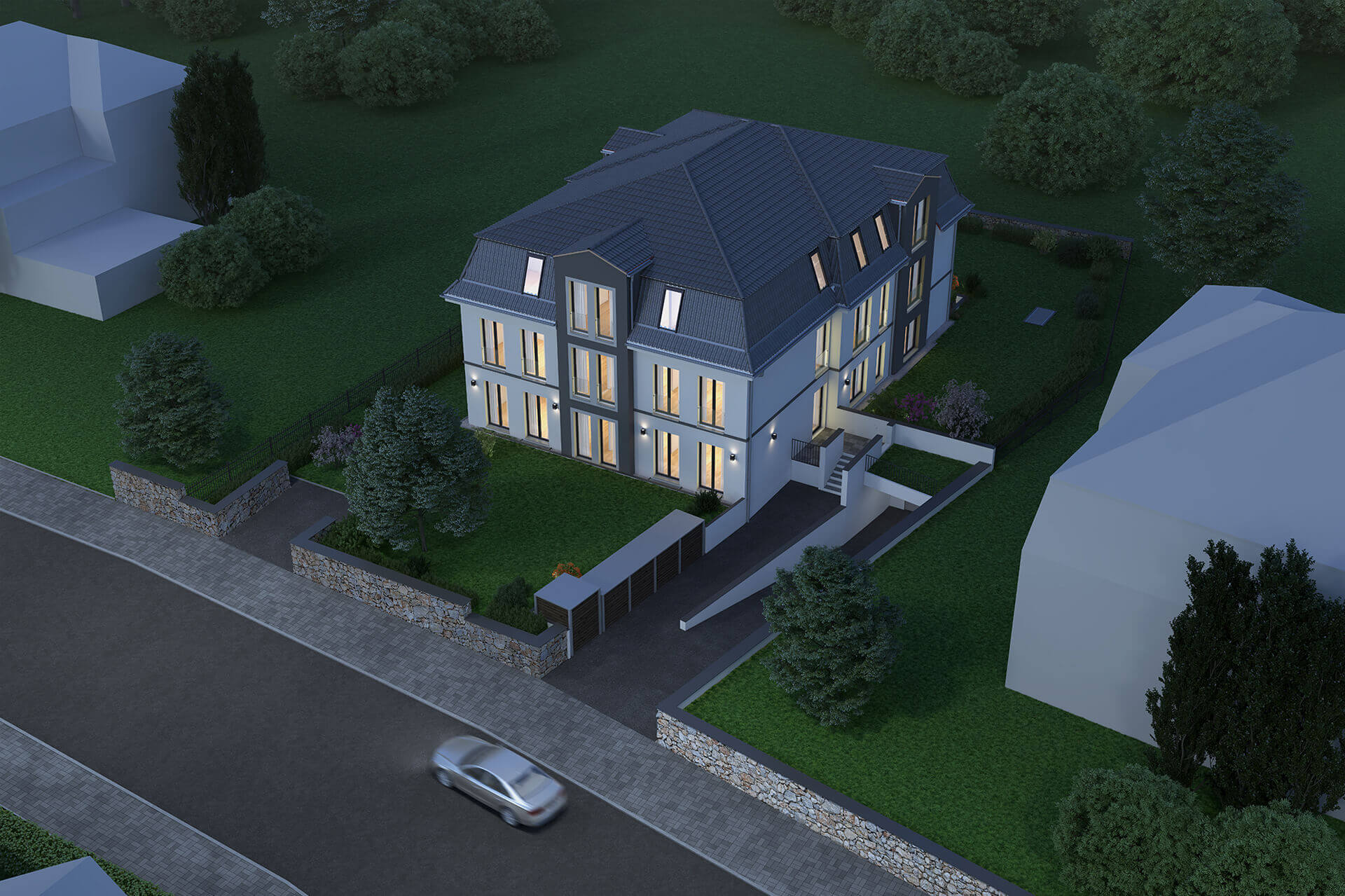 Blick auf die Villa Ohöchstadter 45 aus der Vogelperspektive in Oberursel, Deutschland